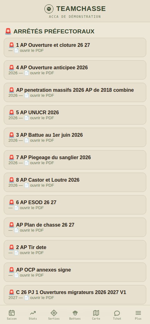 Arrêté préfectoral d'ouverture de la chasse affiché dans l'application