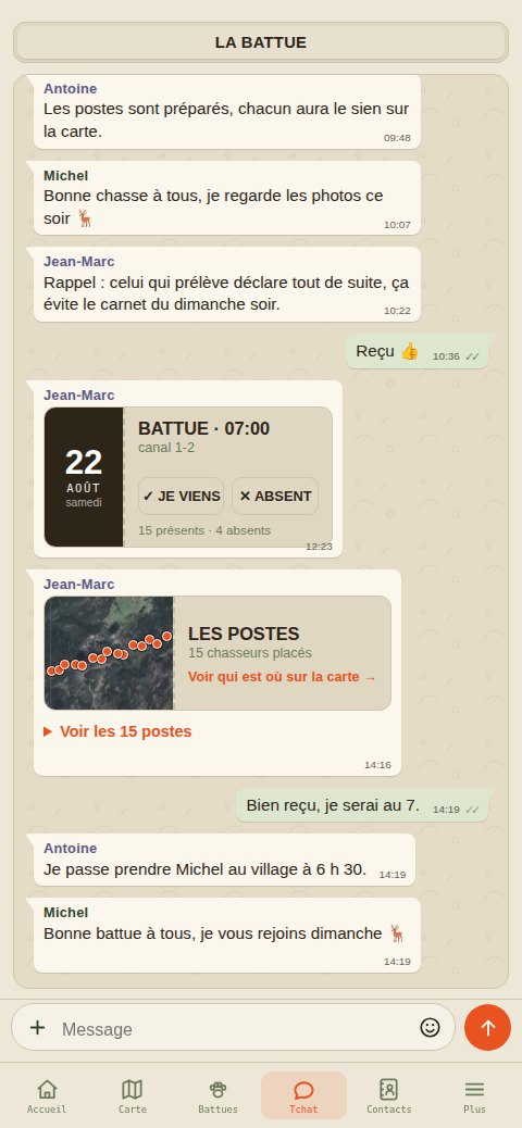 Convocation, placement aux postes et arrêté épinglé dans le tchat — TeamChasse