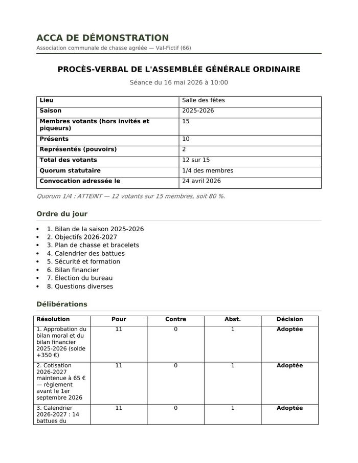 Le procès-verbal en Word — document produit par TeamChasse