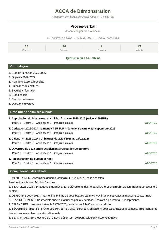 Le procès-verbal en Word — document produit par TeamChasse